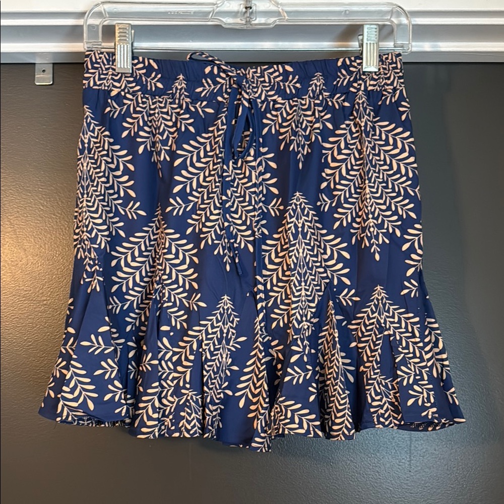 Cupshe Blue and White Ruffled Skater Mini Skirt